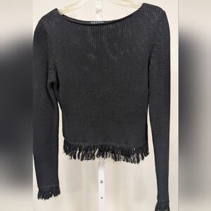 Takeout Black Sweater with Fringe Hem